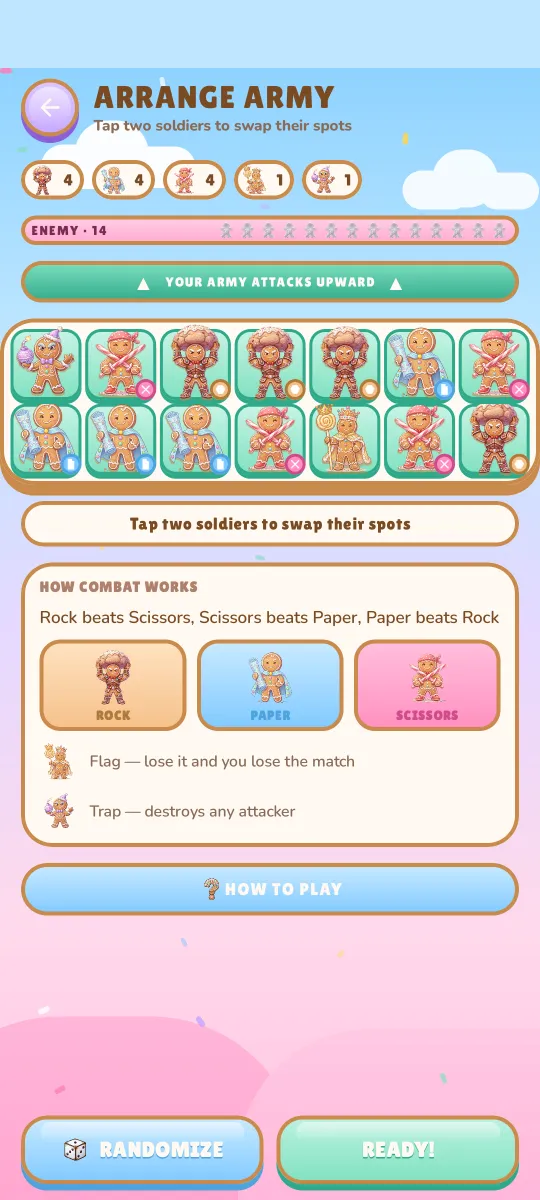 Arranging the army before a match